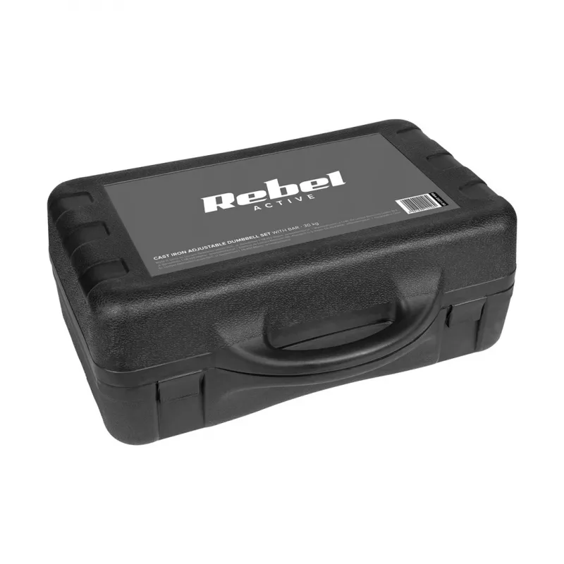 REBEL ACTIVE Regulējamās hanteles komplektā ar stieni 30 kg un maciņu