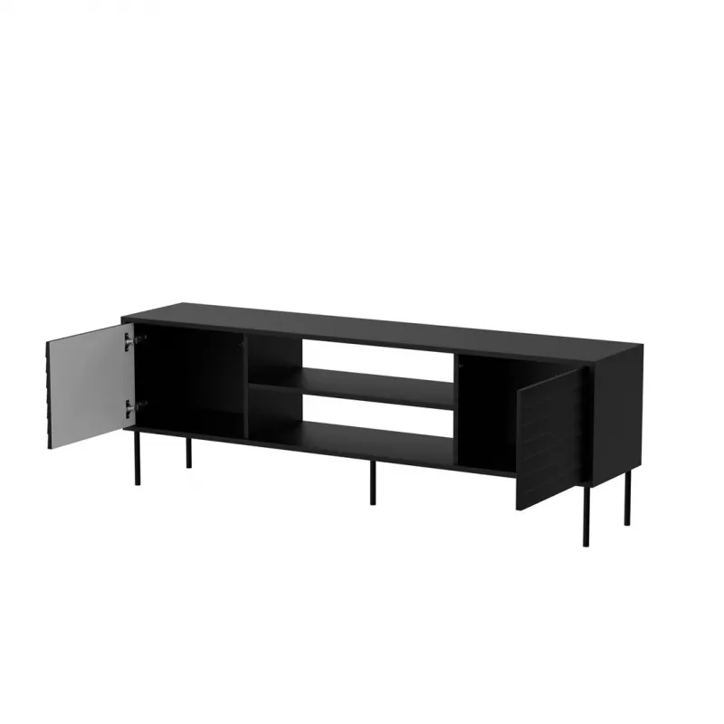 TV skapis cama meble CORTINA EF 180×40×60 cm, melns, skaidu plātnes virsma, melns rāmis