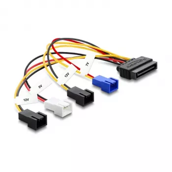 DELOCK strāvas kabelis SATA 15-pin uz 4×2-pin ventilatoram (12V / 7V / 5V), 20 cm