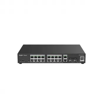 Ruijie Reyee RG-ES220GS-P pārvaldāms L2 Gigabit PoE komutators, 20 porti (18x GE 10/100/1000, 16x PoE+, 2x SFP), 250 W, Cloud, melns