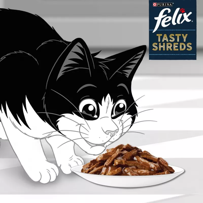 FELIX Tasty Shreds ar liellopu gaļu un vistu - 4x 80g
