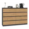 Kumode ar 8 atvilktnēm Top e shop M8 140 ANT/ART — Antracīts/Ozols, 1380×400×970 mm, skaidu plātne