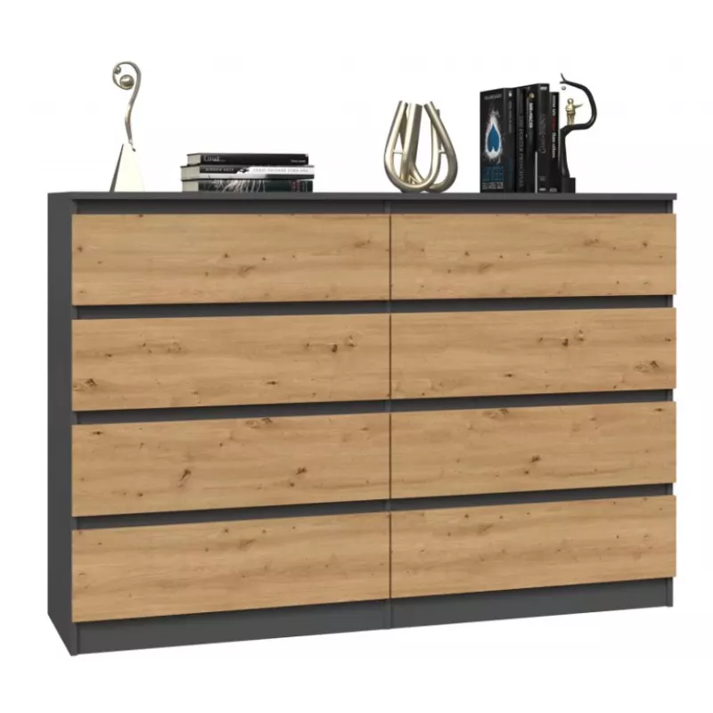 Kumode ar 8 atvilktnēm Top e shop M8 140 ANT/ART — Antracīts/Ozols, 1380×400×970 mm, skaidu plātne