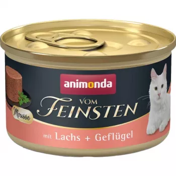 Animonda Vom Feinsten Pieaugušo kaķu mīkstā barība ar lasi un mājputniem, bez graudiem, 85 g kārba