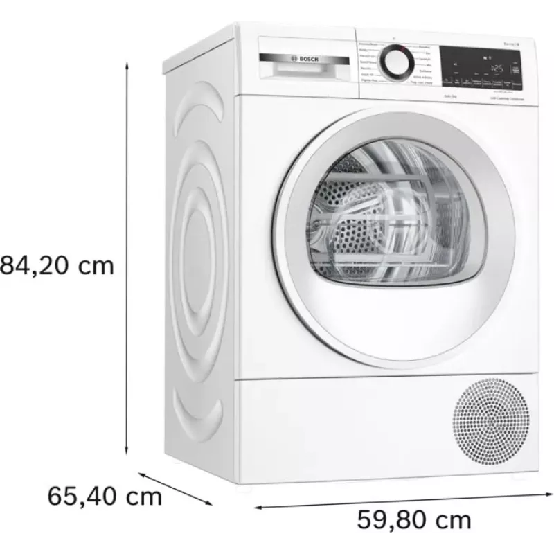 Kondensācijas žāvētājs Bosch WQG145APPL 9 kg ar siltumsūkni, 14 programmas, LED displejs, balts