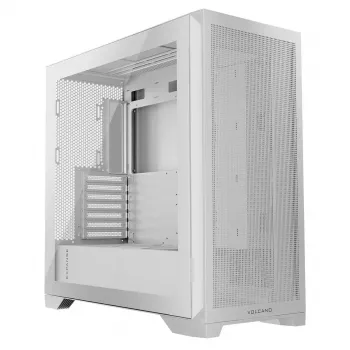 PC korpuss MODECOM VOLCANO EXPANSE S MIDI Tower — Balts, microATX, rūdīts stikls, USB-C, atbalsta GPU līdz 430 mm