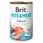 Slapjā suņu barība Brit Paté & Meat ar lasi 400 g – pilnvērtīga konservēta maltīte pieaugušiem suņiem, 75% mitrums, 11% olbaltumvielas, 9% tauki