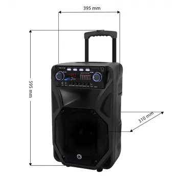 Portatīvā karaoke skaļrunis MANTA SPK5021PRO 20W, 12 collu zemfrekvences skaļrunis, 80W RMS, Bluetooth, akumulators līdz 5h, SD/USB, mikrofona un ģitāras ieejas