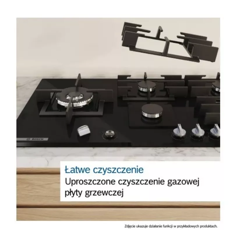Iebūvējamā gāzes plīts virsma Bosch PPP6A2I40, 4 zonas, čuguna režģi, melna, 590×520×54 mm, rotējošie slēdži