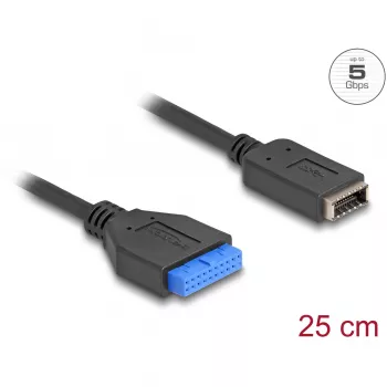 DeLOCK USB kabelis, Pin Header tēviņš uz iekšējo USB Type-E Key A mātīti, 25 cm