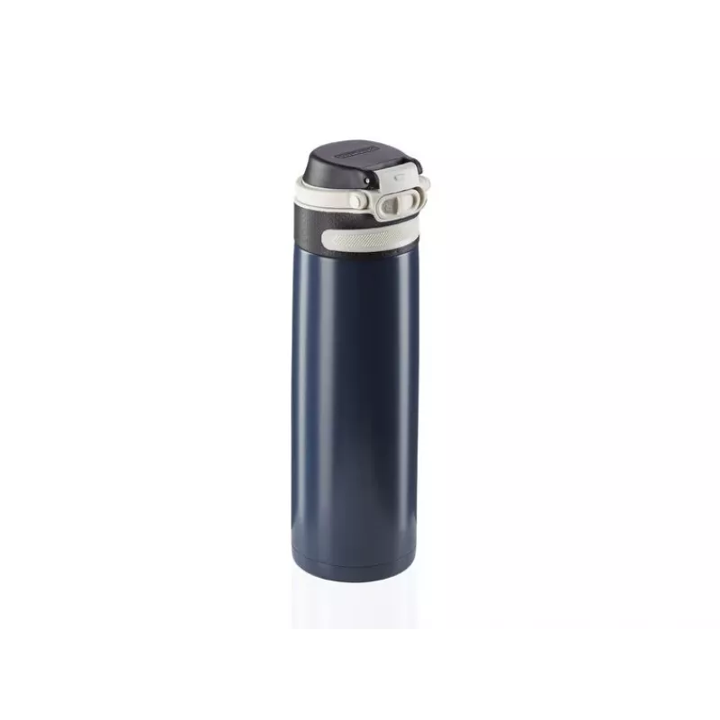 Ceļojumu krūze Leifheit 03275 600 ml nerūsējošais tērauds, dubultsienu, necaurplūstoša, atlokāms vāciņš, rokturis, melna/zila