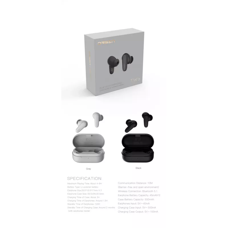 Orsen T3 Bluetooth austiņas, melnas