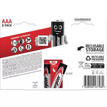 Energizer MAX AAA sārmainā baterija 1,5 V, 8 gab., 10 gadu glabāšanas laiks