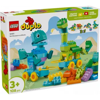 Konstruktors LEGO DUPLO 10451 Dinozauri uz riteņiem 3-in-1 komplekts, 108 gabali, vecums 3+, augstums 220 mm