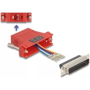 DELOCK 67094 dzimumu maiņas adapteris — D-Sub 25 (sieviete/vīrietis) uz RJ12, sarkans