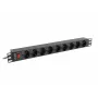 Strāvas sadales bloks LANBERG PDU-09F-0300-BK — 9x F tipa ligzdas, 3 m kabelis, alumīnija korpuss, 10 A