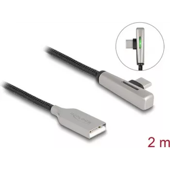 DeLOCK USB 2.0 kabelis Type-A vīriešu uz Type-C vīriešu leņķa 60W 2m