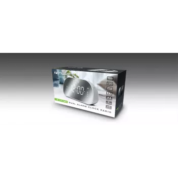 Modinātājpulkstenis Muse M-170CMR — digitālais radio pulkstenis ar 1,2 collu LED displeju, FM uztvērēju, 230V barošanu un AAA rezerves baterijām, spoguļa/baltā krāsā