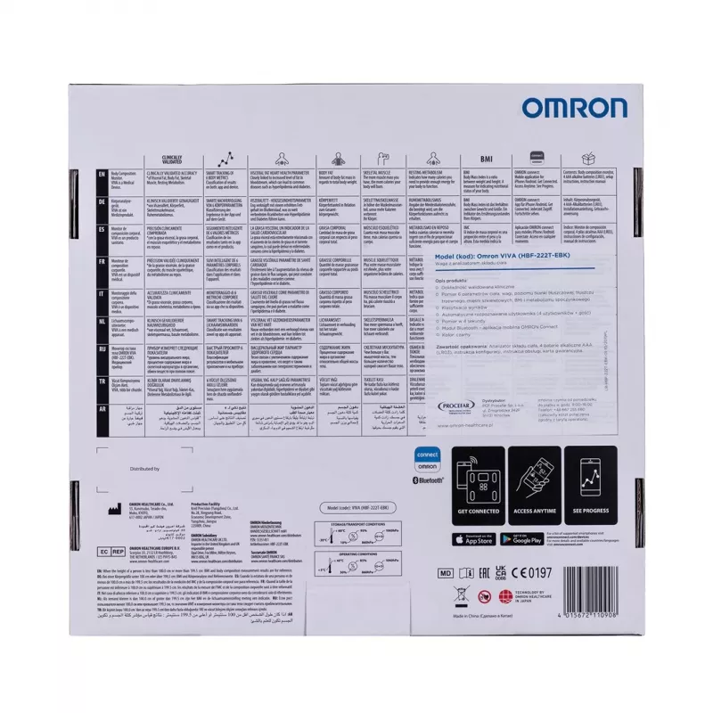 Omron VIVA HBF-222T-EBK ķermeņa sastāva svari, kvadrātveida, LCD, melni