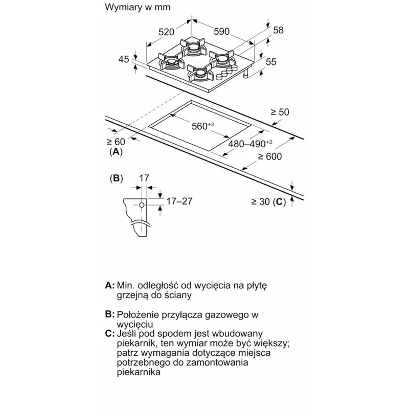 BOSCH gāzes plīts virsma POH6B6K30