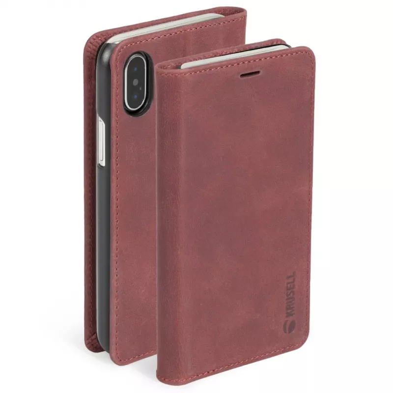 Folio maciņš Krusell Sunne 4 Card FolioWallet īstā ādā sarkanā krāsā iPhone XS Max
