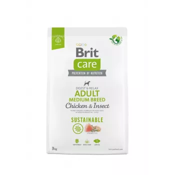 Sausā barība suņiem Brit Care Sustainable Adult Medium Breed Chicken & Insect, 3 kg, olbaltumvielas 26%, tauki 16%