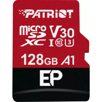 PATRIOT 128GB MicroSDXC atmiņas karte Class 10 U3 V30, lasīšana 100 MB/s, rakstīšana 80 MB/s