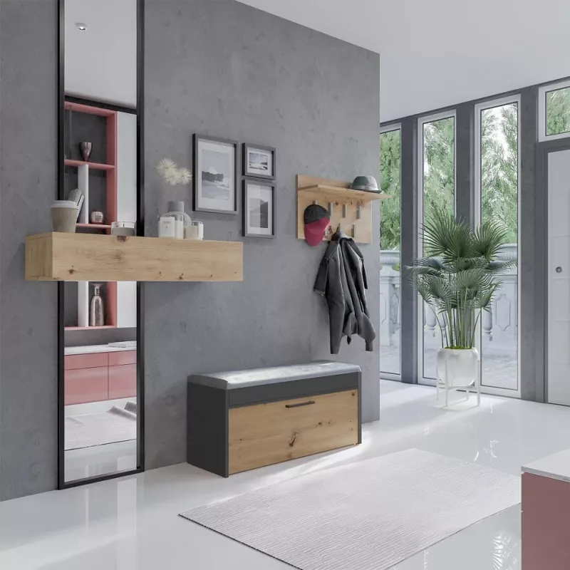 Slēgts apavu skapis Top e Shop PARMA — antracīts un ozols, skaidu plātne, 1000×490×350 mm