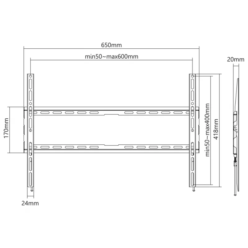Sienas stiprinājums SBOX PLB-2264F-2 37–80 cm, slodze 45 kg, VESA 600x400