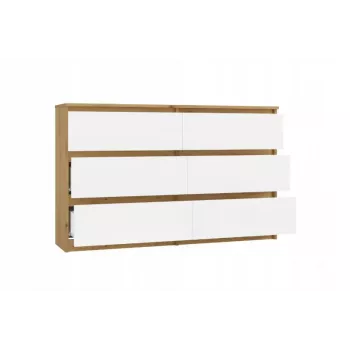 Kumode ar 6 atvilktnēm 120 cm Top E Shop Malwa — Artisan Ozols / Balts, skaidu plātne