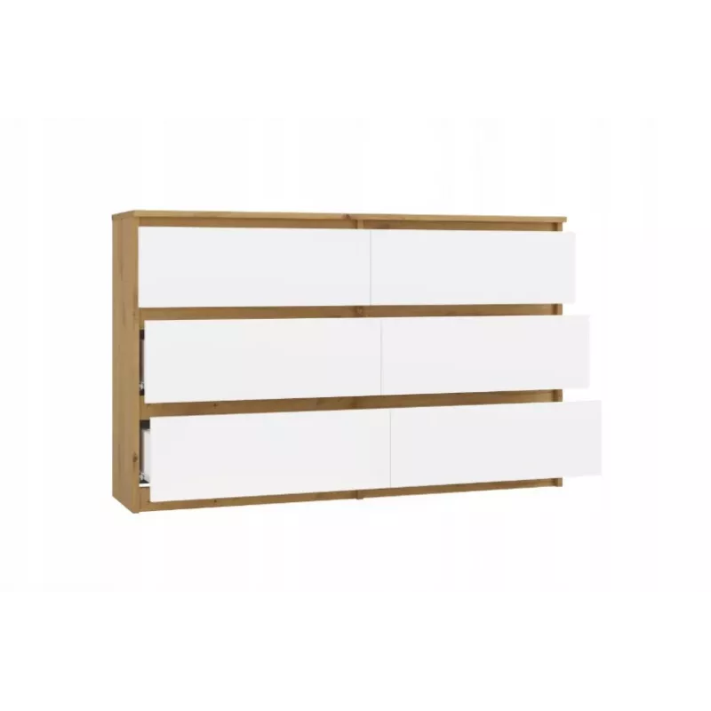 Kumode ar 6 atvilktnēm 120 cm Top E Shop Malwa — Artisan Ozols / Balts, skaidu plātne