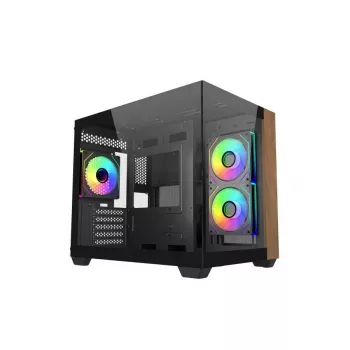 PC korpuss Cooler Master Elite 481 Wood — divkameru mATX ar dabīgu koka dizainu un diviem rūdīta stikla paneļiem