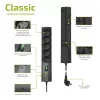 EVER CLASSIC T/LZ09-CLA015/0000 pagarinātājs ar pārsprieguma aizsardzību, 5 E tipa ligzdas, 250 V, 1,5 m vads, ar slēdzi, aizsardzība pret bērniem, melns