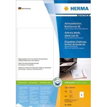 HERMA Premium adrešu uzlīmes - Papīrs - matēts - pastāvīgi pašlīmējošs - Balts - 105 x 148 mm 800 uzlīmes (800 loksnes x 1) (8689)