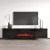 TV skapis cama meble LUXE 301126 ar iebūvētu elektrisko kamīnu, 182.6×34.5×37.5 cm, melns spīdums