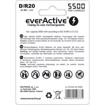 Akumulators everActive EVHRL20-5500 D NiMH 1.2V 5500mAh, 2 gab.