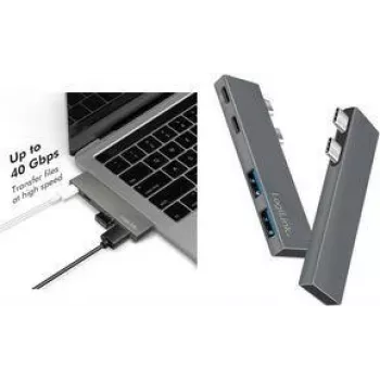 LogiLink UA0399 USB 3.2 Gen2x2 4-portu centrmezgls ar PD, MacBook un iPad, Sudraba krāsa