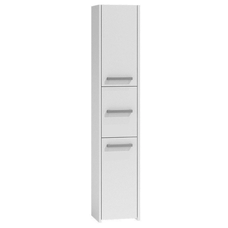 Brīvi stāvošs vannas istabas skapis S33 BIEL — balts, 6 plaukti, 300×300×1700 mm