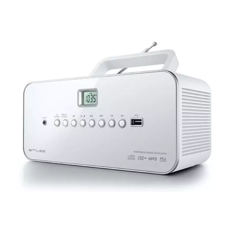 Pārnēsājama stereo sistēma Muse M-28RDW — CD/MP3 atskaņotājs, FM/MW uztvērējs, 3W RMS, balta, 1.4 kg