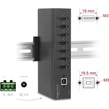 USB centrmezgls DELOCK 60687 — 7× USB 2.0 Type-A ar 15 kV ESD aizsardzību