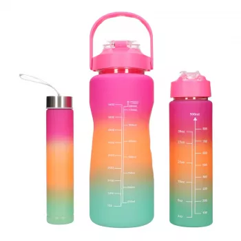 Extralink Motivācijas Ūdens Pudele 3W1 Komplekts Rozā-Oranža 2000ML+900ML+300ML