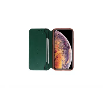 Aizsargmaciņš VixFox iPhone XSMAX — meža zaļš, folio vāks ar kartes slotu