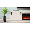 TV skapis ar elektrisko kamīnu Cama Meble GRANERO modelis RTV GRANERO + KOM B/B, 200x56.7x35 cm, balts/spīdīgi balts, 2 durvis, 2 plaukti, MDF/skaidu plātne