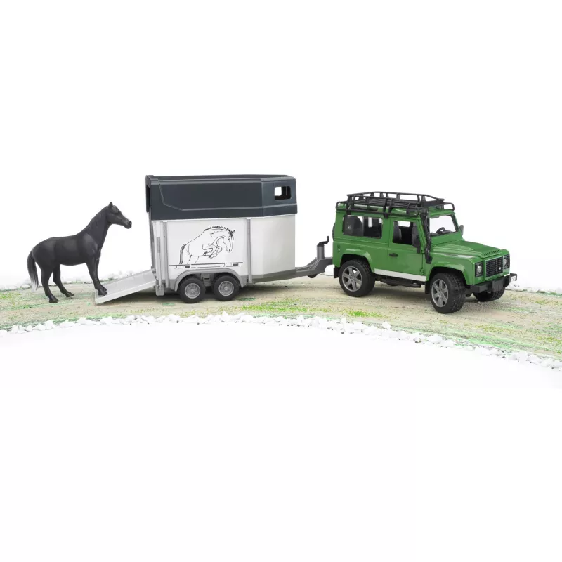 BRUDER 2592 Land Rover ar zirgu piekabi un figūru