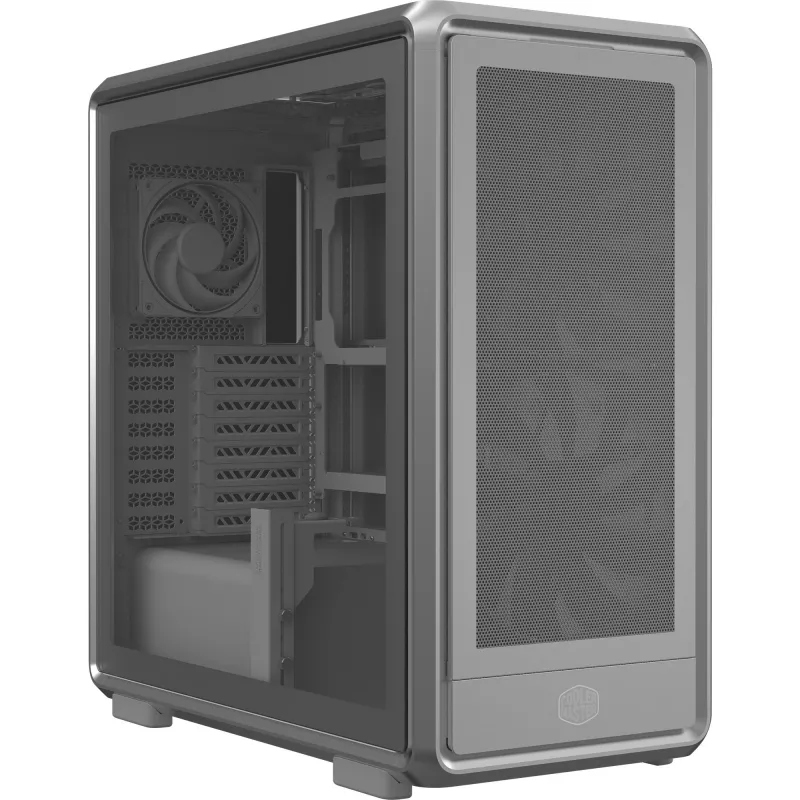 PC Midi Tornis Cooler Master MasterFrame 600 Mesh Sudraba — atbalsta ATX/EATX, priekšā 2×200mm, 2.5 collu/3.5 collu diskdziņi