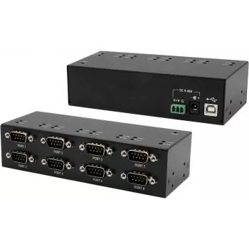 USB–RS-232 adapteris, Exsys EX-13078 — USB 2.0 uz 8× RS-232 portiem, FTDI mikroshēma, metāla korpuss