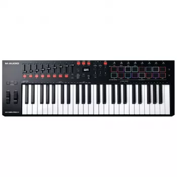 M-Audio Oxygen Pro 49 MIDI tastatūras kontrolieris — 49 taustiņi, 16 paliktņi, 9 faderi, OLED displejs, USB, MIDI izeja
