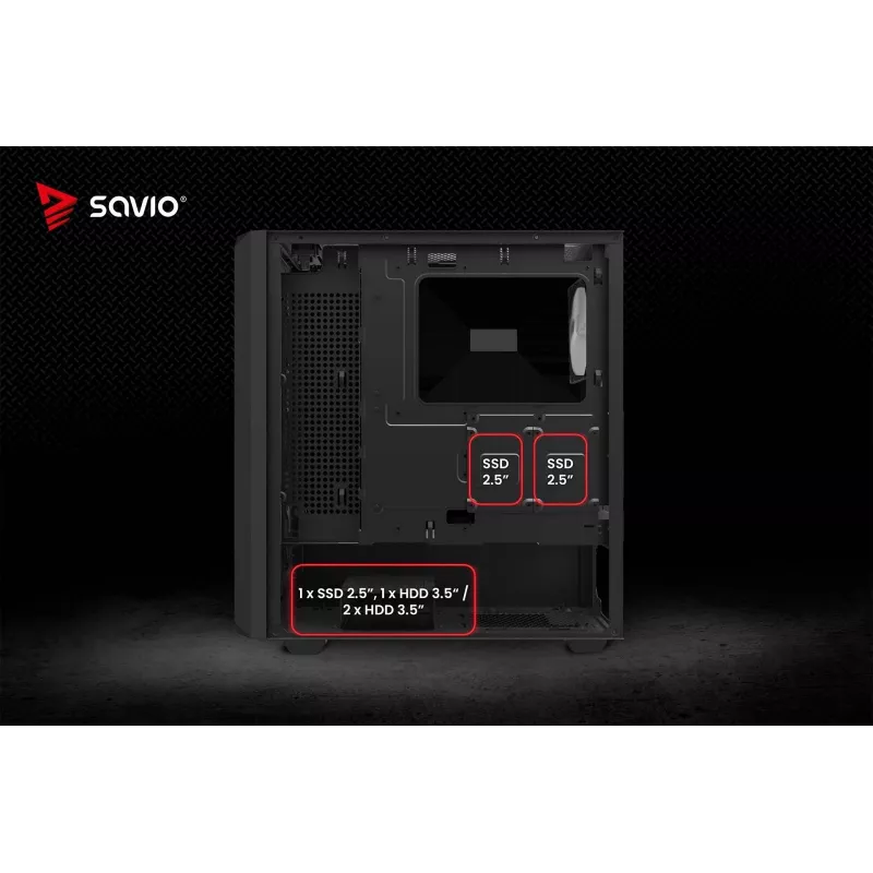 Datora korpuss Savio Noctis Glass RGB Cube, ATX/Micro-ATX/Mini-ITX, rūdīta stikla priekšpuse, RGB ventilatori, melns