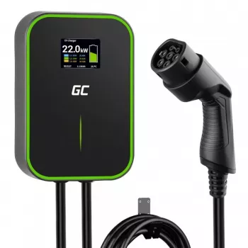Elektromobiļu uzlādes stacija Green Cell EV14 22 kW Melns Alumīnijs Sienas