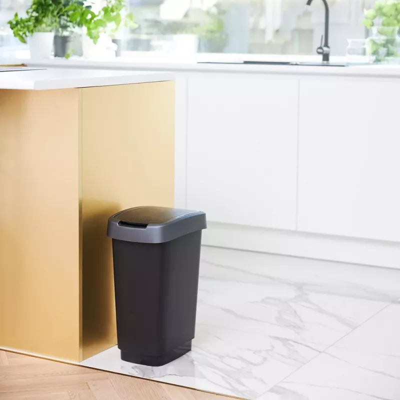 Rotho Twist rotējošs atkritumu spainis 25 l, sudraba krāsā